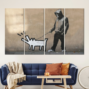 Banksy Barking Dog Graffiti Tempered Glass <b>Wall</b> Art Printed <b>Canvas</b>,SET OF 4 <b>CANVAS</b> - Product Image 3