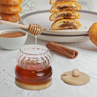 Pote de Mel de Vidro Borossilicato de Design Moderno com Tampa Flip-Top para Micro-ondas 350ml, Lavável em Lava-louças para Armazenamento Doméstico e Brindes