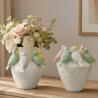 Vas Keramik Burung Embos Buatan Tangan Kapasitas Besar Dekorasi Ruangan & Kantor dengan Desain Minimalis untuk Bunga Artificial