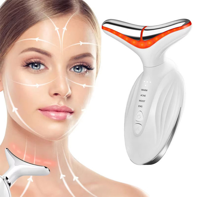 Face Neck Lifting Massager Double Head Replacement Vibration Hot Compress Color Light V-face Neck Beauty Device