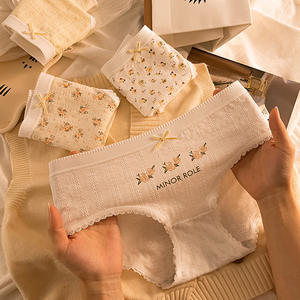 Culotte Hipster Femme Style Français Quotidienne Confortable Respirante en Coton Pur 5A Tricoté Anti-Bactérien Taille Moyenne - Product Image 4