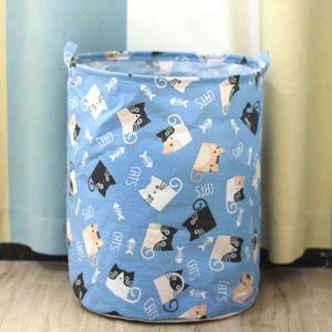 Cats Pattern Laundry Basket Blue Fabric Storage Bin for Bathroom Use - Product Image 1