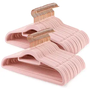 Großhandel Custom rutsch feste Roségold Haken Kleiderbügel Flock ing White Pink Velvet Hanger 50 Pack