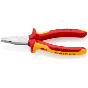 KNIPEX 20 06 160 Insulated Flat Nose <b>Pliers</b> with multi-component grips, tested - Product Image 1