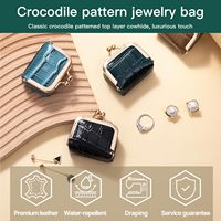 Boîte de rangement à bijoux de voyage miniature en gros, étui à bijoux portable de luxe en similicuir motif crocodile avec fermoir Kiss Lock
