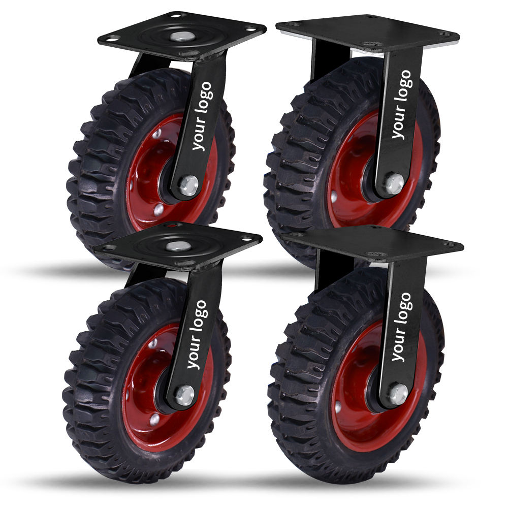 Black Rigid Swivel Castor Wheel Offroad 160mm 6 Rubber Caster Wheel Heavy Duty Suppliers Dolly Casters