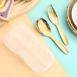 Stainless Steel Children's Spoons And Forks Set Portable Feeding Utensils For Babies 0-12 Months Bpa Free Two <b>Fold</b> Case - Product Image 3