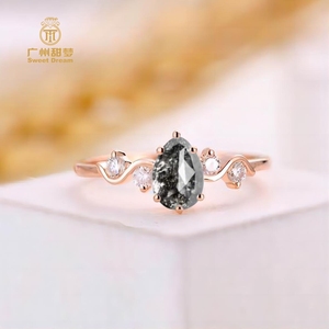 Anillo de compromiso romántico con piedra lunar para mujer, chapado en oro rosa, corte de pera, engaste de garras, forma de gota de agua, joyería - Product Image 4