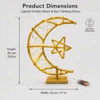 Ensemble de décorations de table LED en forme de lune dorée scintillante pour l'Aïd Ramadan, base réutilisable/durable, petite taille, piles AA, pour étagère de maison, très demandé