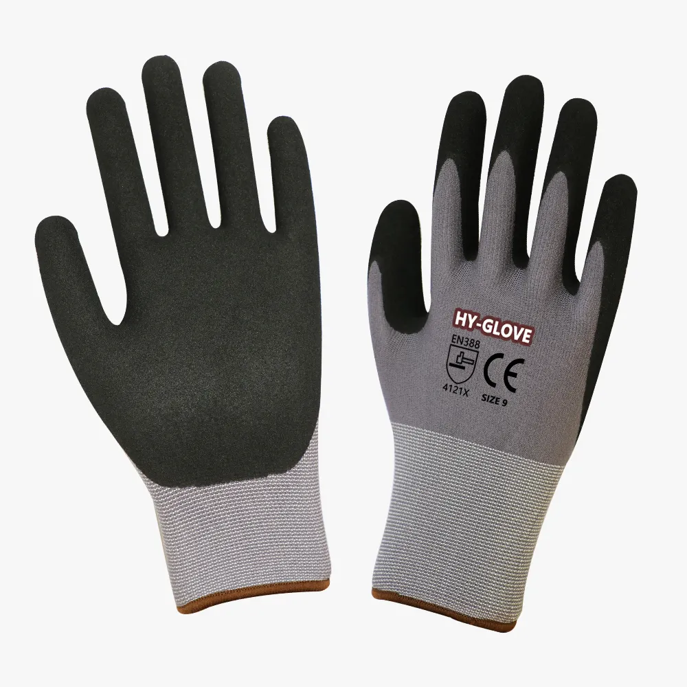 Guanto misto in Nylon Spandex grigio senza cuciture calibro 15 con rivestimento in Nitrile sabbioso nero guanti da lavoro di sicurezza in Nitrile sabbioso