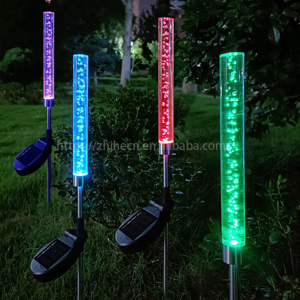 Desain baru lampu tabung warna RGB gelembung lampu lanskap bertenaga surya LED akrilik untuk dekorasi taman