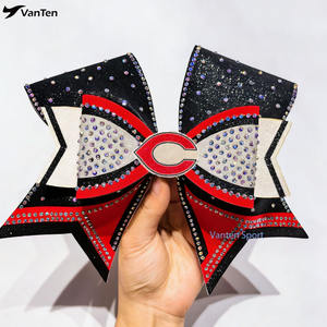 Lazos de Animadoras Personalizados con Logotipo, de Alta Calidad, Triple Threat, en Verde Neón, Rosa y Azul Rey, Lazos Grandes con Cola Completamente Decorada con Pedrerí<span class=keywords><strong>a</strong></span> - Product Image 5