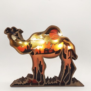 Arte de pared rústico para decoración de Navidad, estatua de madera tallada con luces de animales <span class=keywords><strong>del</strong></span> <span class=keywords><strong>bosque</strong></span>, ornamento de múltiples capas LED de Camel, 2022 - Product Image 2
