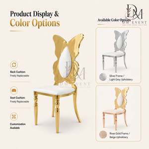 Chaise d'événement en acier inoxydable doré avec dossier papillon et coussin blanc pour mariages et banquets d'hôtel – Vente en gros de sièges - Product Image 5