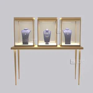 High End Luxury Custom Stainless steel jewelry display cabinet and showcase glass display cabinet for jewelry store