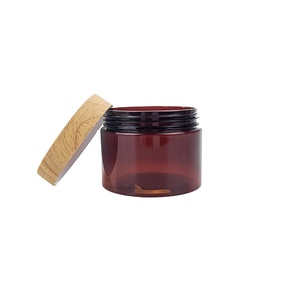 Tarros de plástico ámbar <span class=keywords><strong>para</strong></span> cuidado de <span class=keywords><strong>la</strong></span> piel, bote de <span class=keywords><strong>crema</strong></span> exfoliante corporal, tapa de bambú de grano de madera, etiqueta personalizada, 500ml, 250ml - Product Image 1