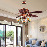 Ventilateur de plafond en verre à motif de fleurs, édition décorative, magnifique, Design montable, avec chaîne et éclairage led