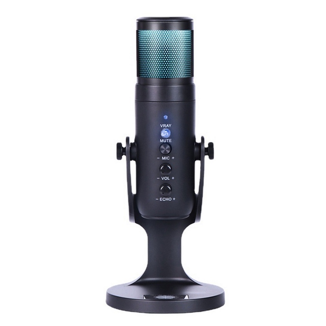 USB Condenser Microphone Tabletop Desktop RGB Microphone with Stand Computer PC Plug & Play Microphone