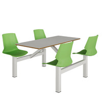 Ensemble table et chaises de cantine scolaire intégrées 4 places, mobilier de cafétéria avec sièges fixes