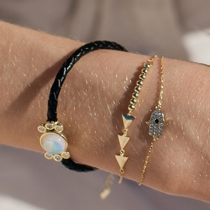 Fabricant de bijoux en laiton unique Gemice, bijoux en laiton plaqué or double, main de Fatima, triangle, zircon, <span class=keywords><strong>bracelet</strong></span> en laiton - Product Image 2