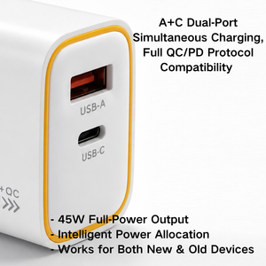 Chargeur mural GaN 45W, double port A+C, charge rapide, adaptateur secteur compact pour <span class=keywords><strong>smartphone</strong></span>, tablette, ordinateur portable, compatible OEM - Product Image 3