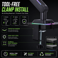 Soporte de Monitor para Juegos RGB con Resorte de Gas, Aluminio, Movimiento Completo, Giro de 360°, Inclinación, VESA 75 100, Gestión de Cables, Soporte de Escritorio