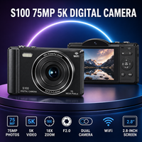 Fotocamera Digitale S100 75MP 5K con Zoom 18X, Doppia Fotocamera F2.0, WiFi, Schermo 2-3 Pollici, Selfie, Vlog per Studenti, Sensore CMOS, EIS