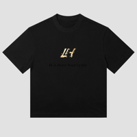 T-shirt à manches courtes pour homme, imprimé floqué doré, monogramme LH, noir, 100% coton, col rond, streetwear, surdimensionné, premium, décontracté