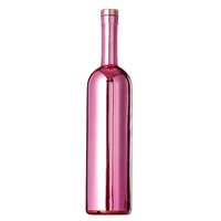 Bouteille de vin en verre électroplaqué 500 ml 750 ml avec bouchon en caoutchouc brillant UV, bande de couleur personnalisée, verre carboné pour boîte de nuit
