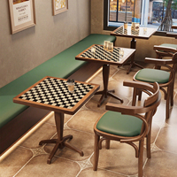 Ensemble table et chaises de style rétro en bois pour café, avec plateau en carrelage effet pierre, table carrée de bar western, table et chaise de restaurant western