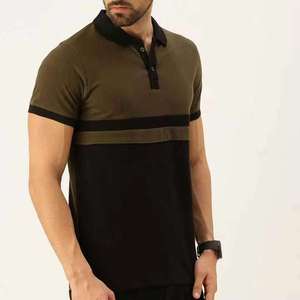 เสื้อโปโลผู้ชาย แขนสั้น ทรงเข้ารูป แต่งขอบตัดสี ดำ เขียวมะกอก - Product Image 1