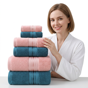 Mix and Match 6-Piece Cotton Woven Antimicrobial Eco-Friendly Soft Solid Dobby Border Face Hand <b>Bath</b> <b>Towel</b> <b>Sets</b> for Adults - Product Image 3
