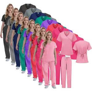 Women's <b>Scrub</b> Suit <b>Set</b> Short Sleeve V Neck Moisture Wicking Hospital Uniforms For Nurses Surgeons Split Design With Label - Product Image 1