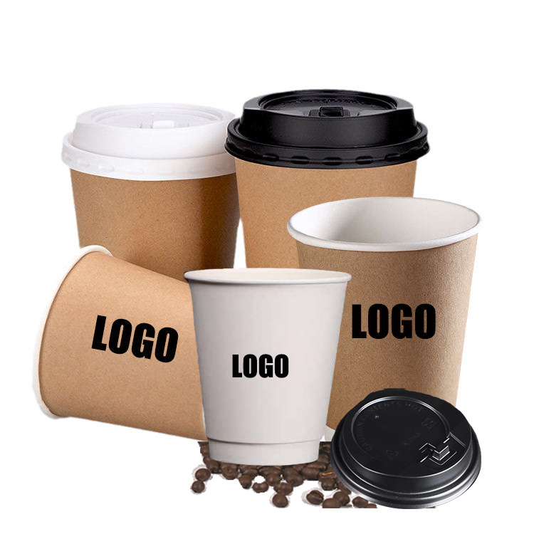 Custom printed logo disposable recycle 6oz 8oz 10oz 12oz 16oz double ripple wall hot stamping with lid coffee paper cups