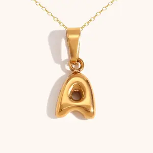 Kadınlar 18K altın zincir çift katmanlı balon alfabe kolye Charm takı hediye altın İlk Mini kabarcık 3D mektup kolye