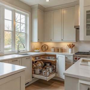 BALOM Cuisine moderne personnalisée Armoire de cuisine blanche de style shaker avec plan de travail en quartz blanc, bois massif imperméable et durable Itchen-abinet - Product Image 5