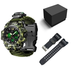 นาฬิกาข้อมืออิเล็กทรอนิกส์สำหรับผู้ชาย แสดงเวลาสองระบบ กันน้ำ ดีไซน์แบบทหาร แสดงผลแบบอนาล็อกและดิจิตอล พร้อมฟังก์ชั่นจับเวลา ตัวเรือนเรซิ่นหรูหรา เหมาะสำหรับกิจกรรมเอาชีวิตรอดกลางแจ้ง - Product Image 1