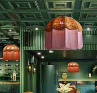 Abat-jour de plafond en rotin tissé rustique, abat-jour suspendu artisanal avec pompon pour salle à manger, cuisine, décoration de la maison