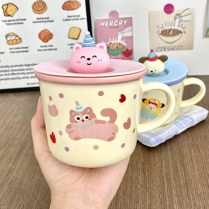 [ฝาปิดแก้ว] แมวสีชมพูหันหลัง