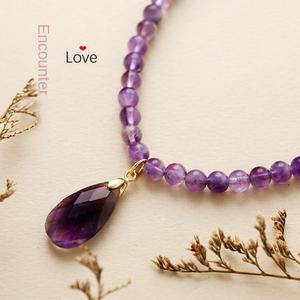 Collar de cuentas de amatistas naturales, collar con colgante de piedra en forma de gota de agua grande, gargantilla de cristal de gema morada, regalo de joyería para mujeres y niñas - Product Image 1