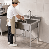 Wastafel Stainless Steel Single Bowl Modern Industrial Tahan Lama Berkualitas Sanitasi 304 untuk Dapur Katering