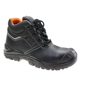 Zapatos de seguridad de cuero genuino para hombre, calzado básico de inyección de pu, resistente al agua, barato, con punta de acero de corte medio, para agricultura