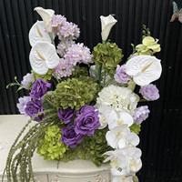 Boule de fleurs artificielles PPS en gros, violet, blanc, vert, pour centre de table de mariage et événements