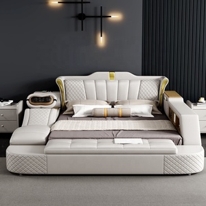 Ensembles de lits intelligents King Size avec USB et LED, nouveaux meubles de chambre à coucher, lits fonctionnels avec fonction massage, tailles Queen et <span class=keywords><strong>Double</strong></span> pour la maison - Product Image 1