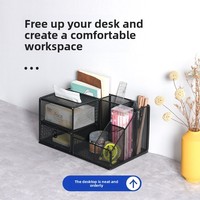 Organisateur de bureau en maille métallique, support de rangement multifonctionnel à compartiments, porte-stylo de grande capacité, organisateur de documents