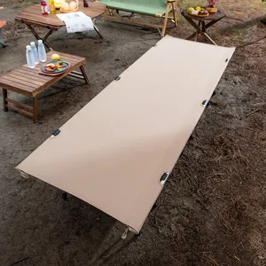 Cama dobrável de metal para acampamento, cama cáqui para camping ao ar livre