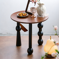 Table basse ronde en bois massif de style français vintage L901 #   Pour salon, petit appartement, balcon, design mi-siècle