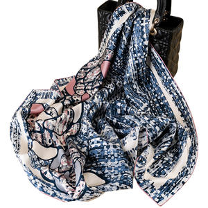 성인용 수제 새로운 실크 스카프 14mm 능 직물 실크 디지털 인쇄 90 실크 스퀘어 스카프 곱슬 가장자리 여성 - Product Image 5