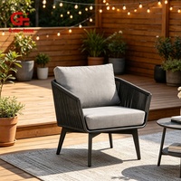 Chaise de salle à manger d'extérieur moderne en aluminium avec cadre en corde tressée, résistante aux UV, fauteuil de patio tressé, coussin rembourré imperméable