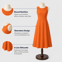 Robe midi en gros, en mélange de coton doux, col rond, sans manches, pour femme, orange, style minimaliste, décontractée, avec logo personnalisé, OEM